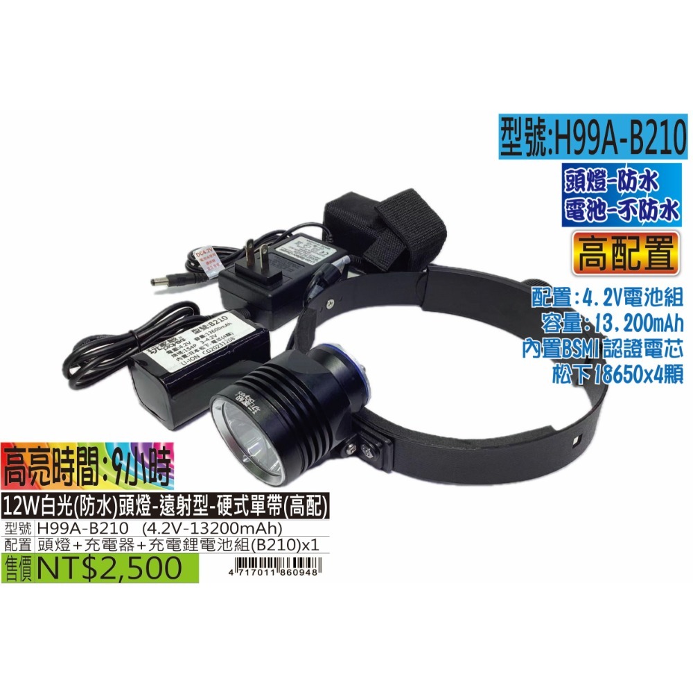 玩家級-H99A-12W白光(防水)頭燈-遠射型-硬式單帶-規格圖5