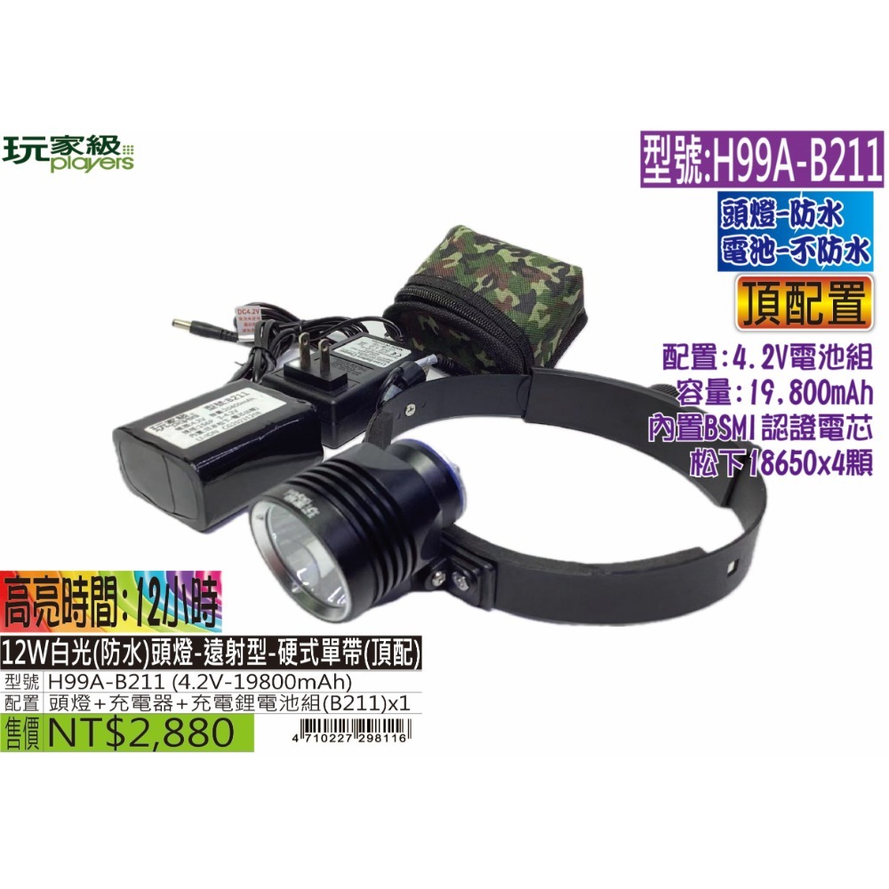 玩家級-H99A-12W白光(防水)頭燈-遠射型-硬式單帶-規格圖5