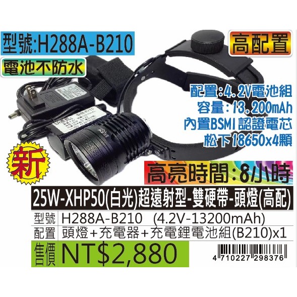 H288A-25W-XHP50(白光)超遠射型-雙硬帶-頭燈-規格圖5