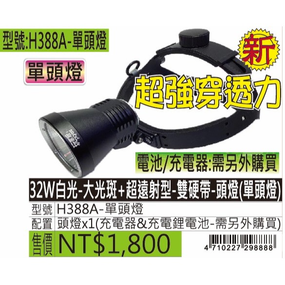 H388A-32W白光-大光斑+超遠射型-雙硬帶-頭燈-規格圖5