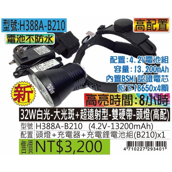 H388A-32W白光-大光斑+超遠射型-雙硬帶-頭燈-規格圖5