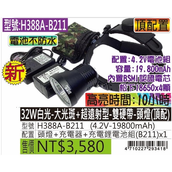 H388A-32W白光-大光斑+超遠射型-雙硬帶-頭燈-規格圖5
