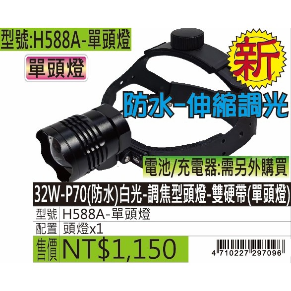 H588A-32W-P70(防水)白光-調焦型頭燈-雙硬帶-規格圖5