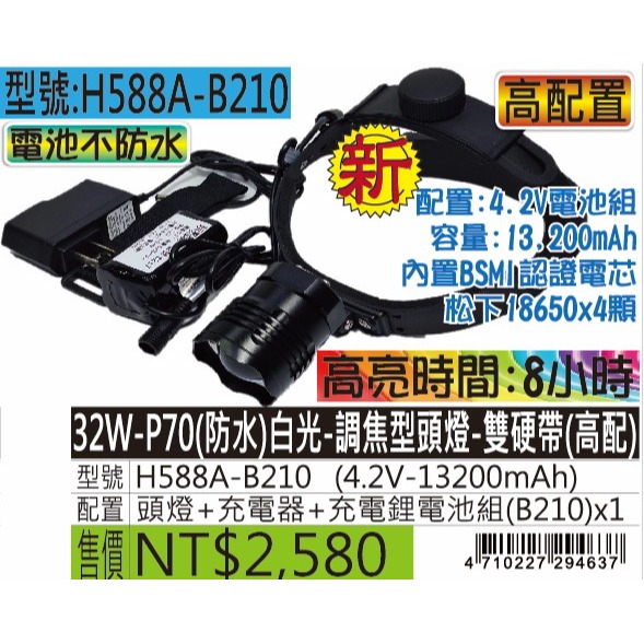 H588A-32W-P70(防水)白光-調焦型頭燈-雙硬帶-規格圖5