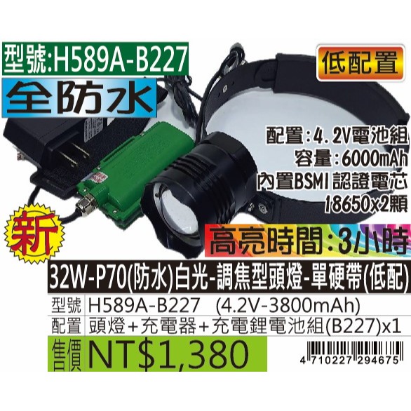 H589A-32W-P70(防水)白光-調焦型頭燈-單硬帶-規格圖5