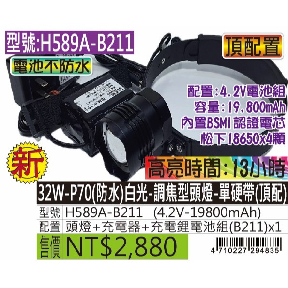 H589A-32W-P70(防水)白光-調焦型頭燈-單硬帶-規格圖5