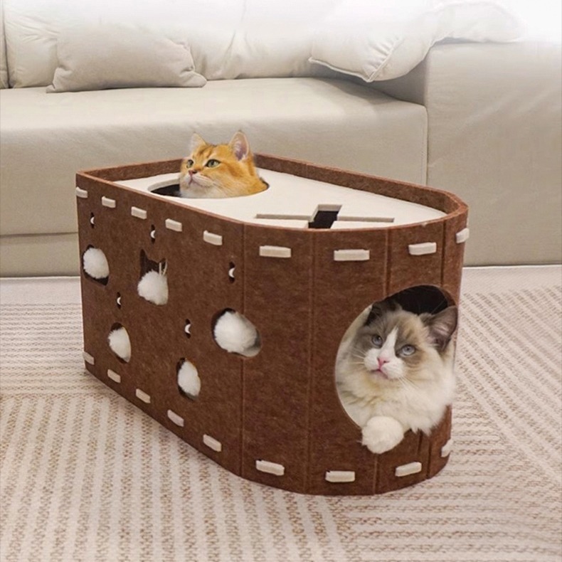 多功能毛氈貓窩 半封閉貓咪睡窩 耐抓透氣舒適窩-細節圖6