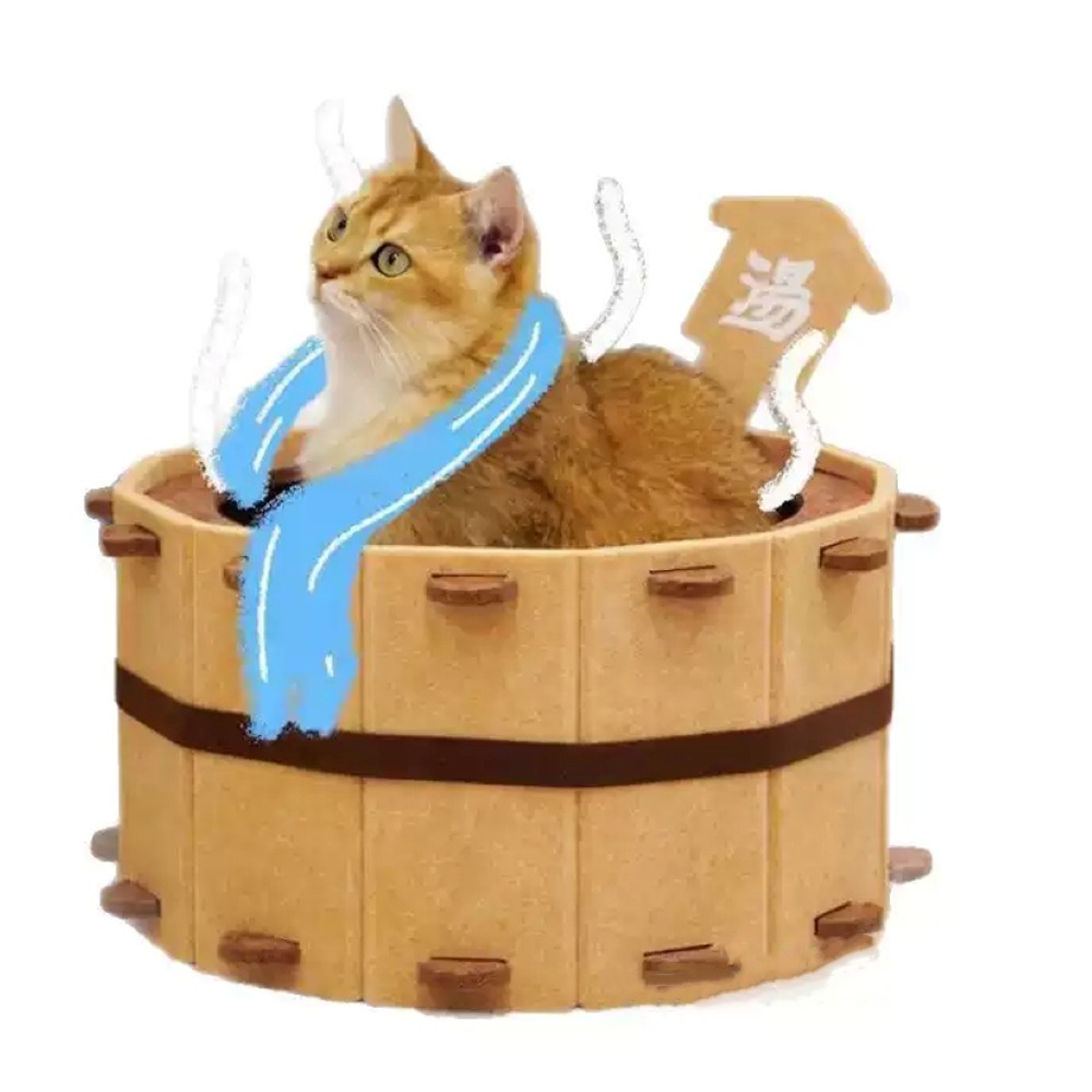 毛氈貓抓板溫泉湯窩 可愛保暖貓咪睡窩 可拆洗貓屋 耐抓不掉屑磨爪窩 貓咪放鬆神器-細節圖5