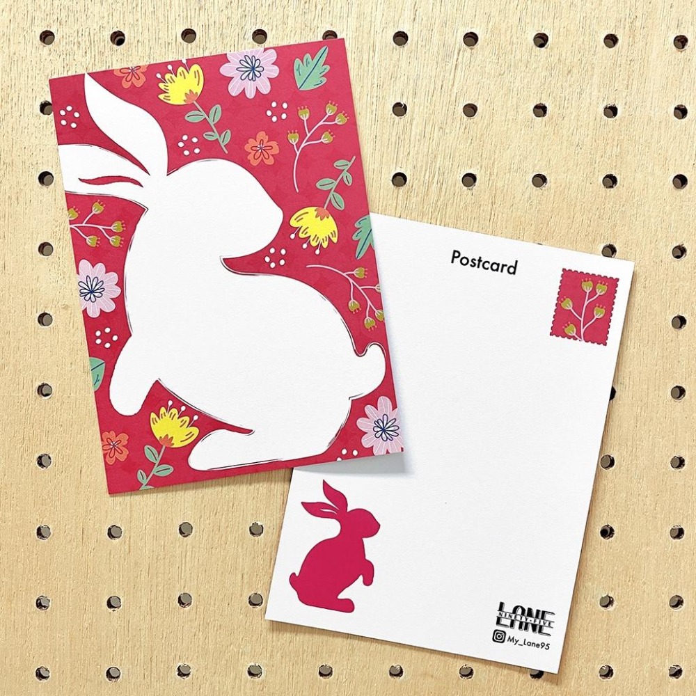 【Lane 95】兔兔入花叢：桃紅 明信片／兔子-細節圖2
