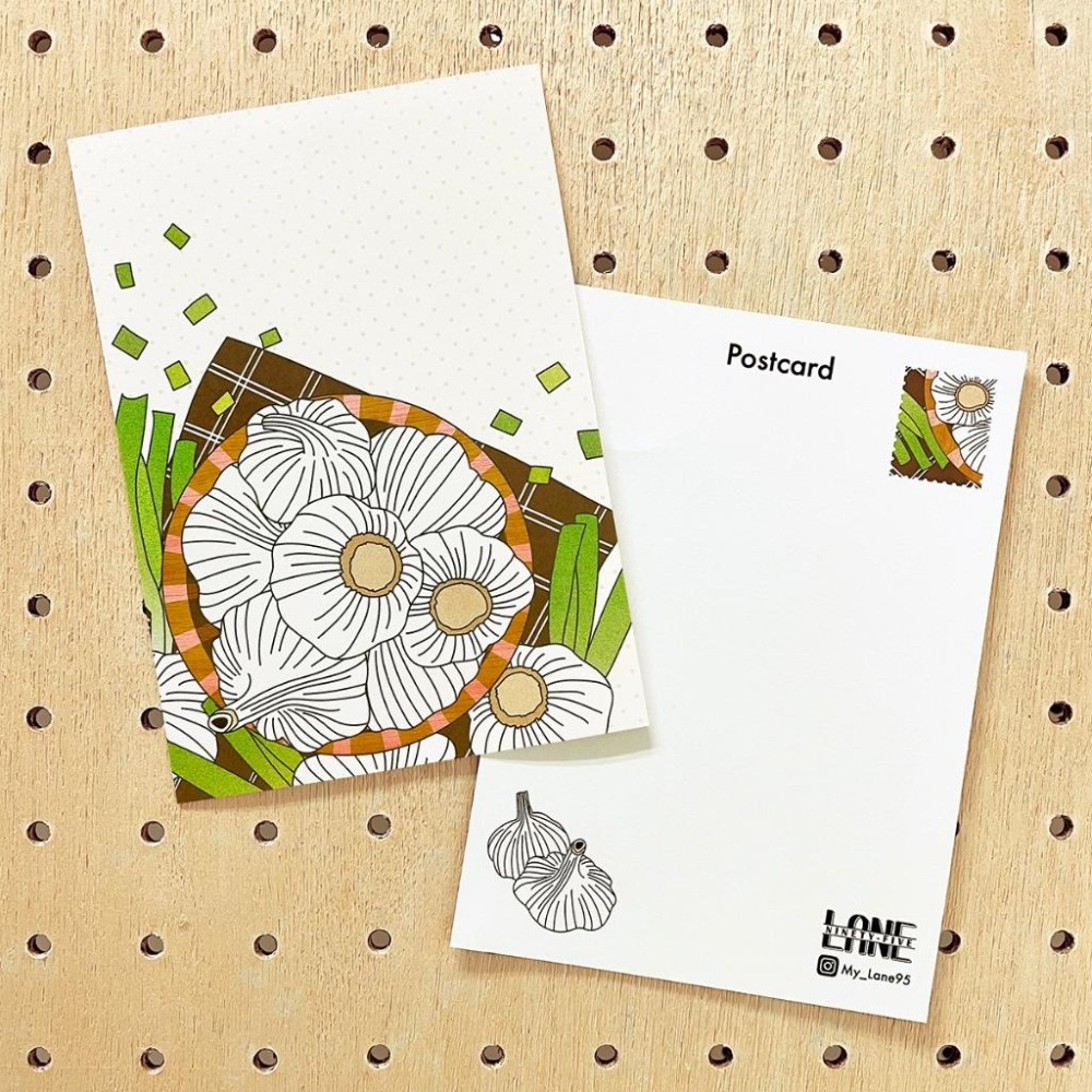 【Lane 95】大蒜 明信片（圓點底色版）／蒜頭-細節圖2