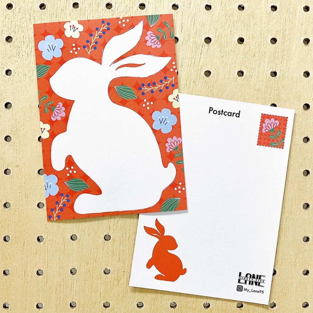 【Lane 95】兔兔入花叢：橘紅 明信片／兔子-細節圖2