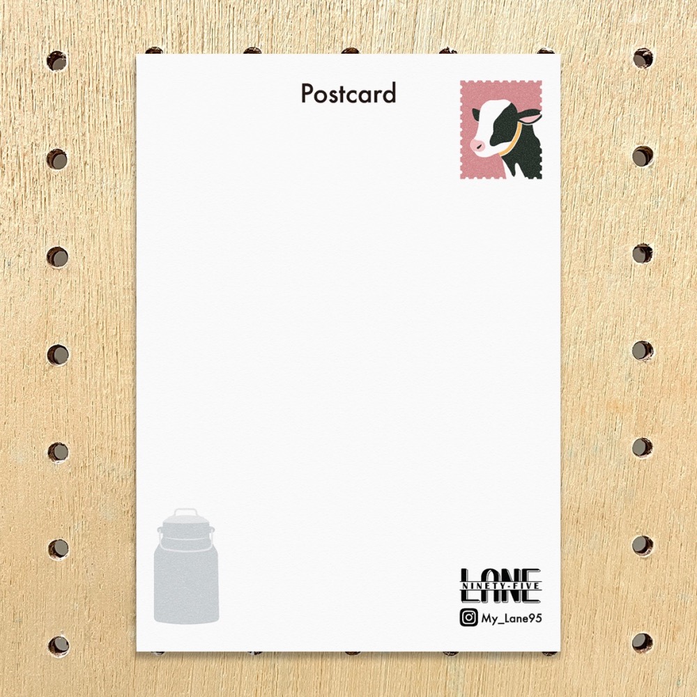 【Lane 95】擠奶工 (深莓粉) 明信片／乳牛 牛奶桶-細節圖2