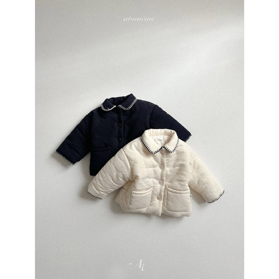 25冬 atomeme 正韓 可愛車線壓紋翻領外套 兩色-細節圖2