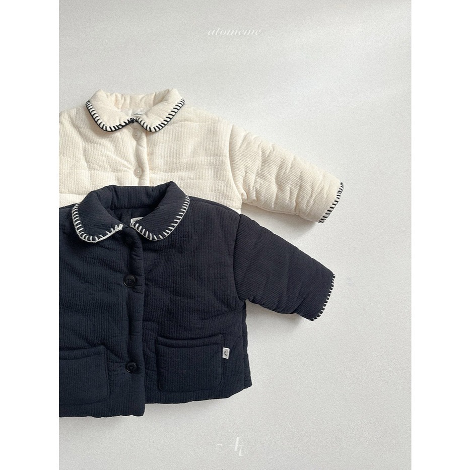 25冬 atomeme 正韓 可愛車線壓紋翻領外套 兩色-細節圖3