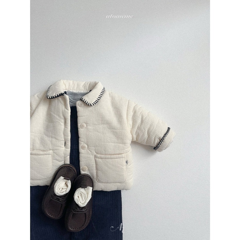 25冬 atomeme 正韓 可愛車線壓紋翻領外套 兩色-細節圖5