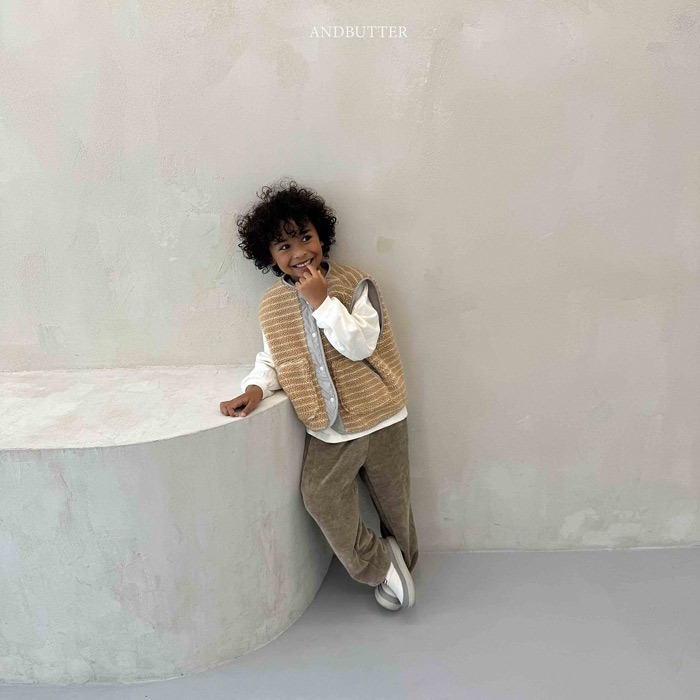 25冬 正韓 and_butter Teddy毛 條紋 雙面穿 背心 兩色-細節圖3