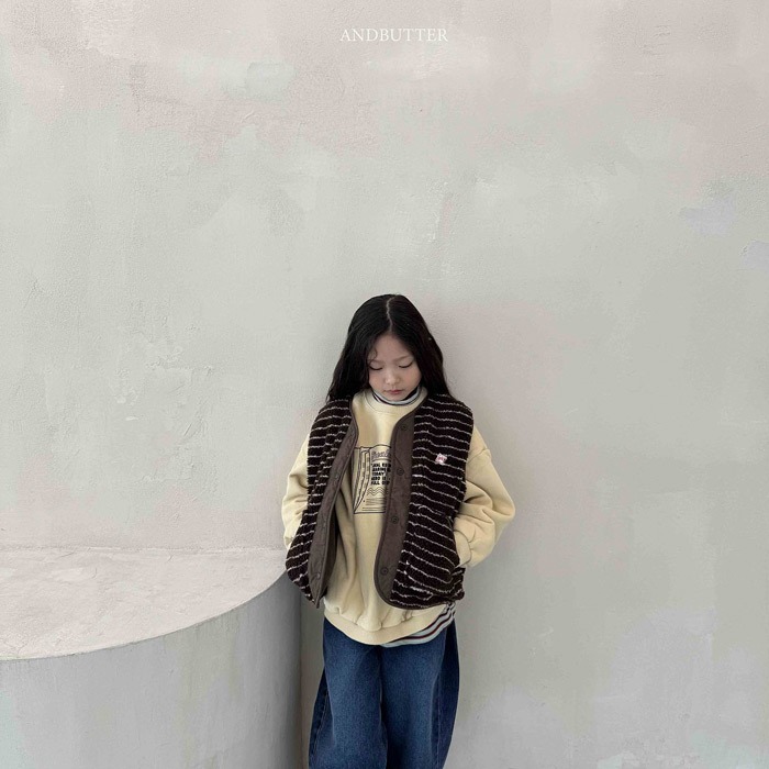 25冬 正韓 and_butter Teddy毛 條紋 雙面穿 背心 兩色-細節圖7