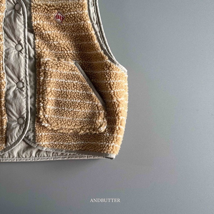 25冬 正韓 and_butter Teddy毛 條紋 雙面穿 背心 兩色-細節圖8