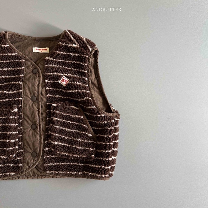 25冬 正韓 and_butter Teddy毛 條紋 雙面穿 背心 兩色-細節圖9