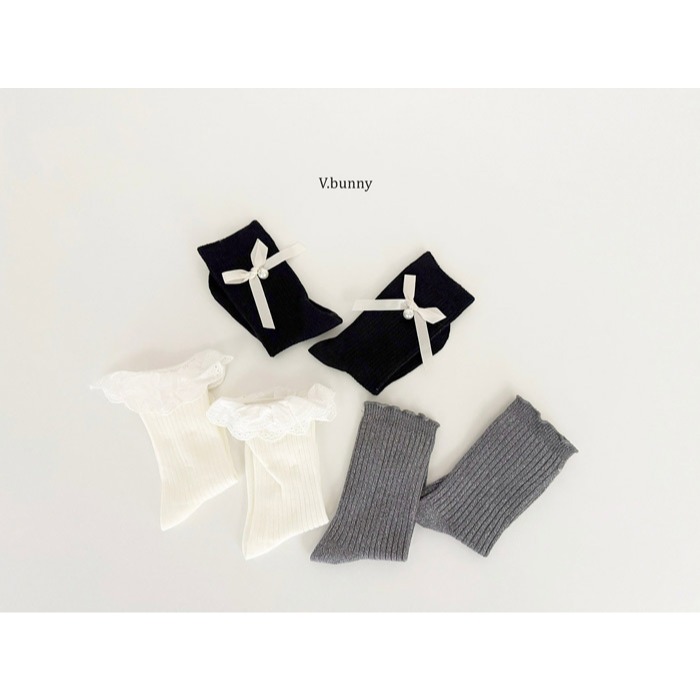 正韓 V.bunny 蝴蝶結 中筒襪 （三色一組）-細節圖2