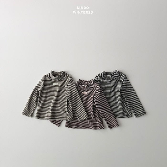 25冬 正韓 lindo 微高領 橫條 小標 內搭 素Ｔ 三色-細節圖3