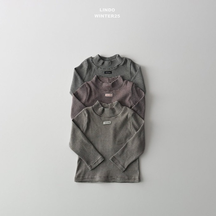 25冬 正韓 lindo 微高領 橫條 小標 內搭 素Ｔ 三色-細節圖4