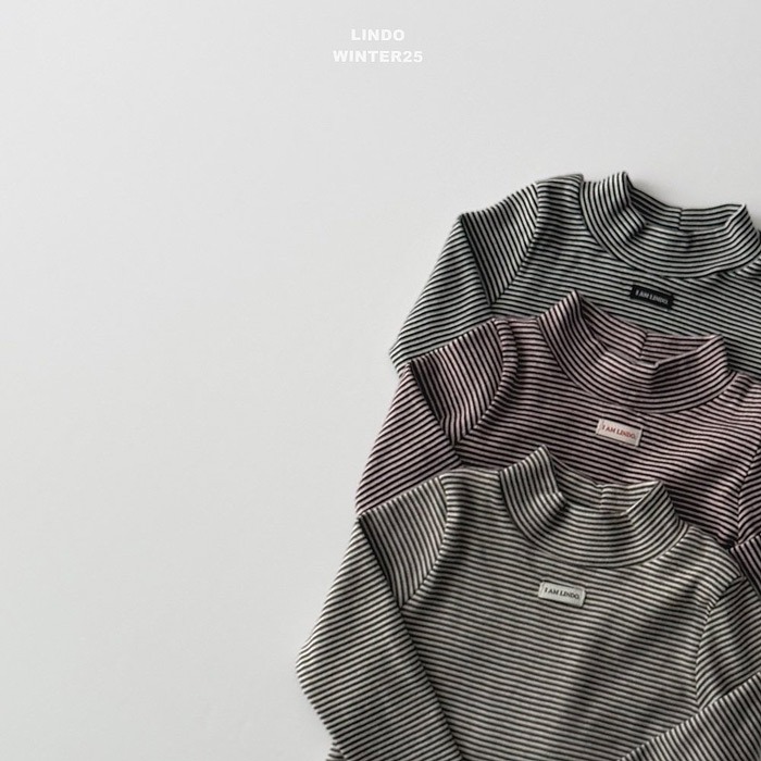 25冬 正韓 lindo 微高領 橫條 小標 內搭 素Ｔ 三色-細節圖5