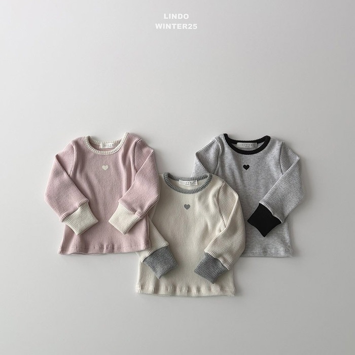 25冬 正韓 lindo 愛心 拼接手袖 羅紋 素Ｔ 三色-細節圖5