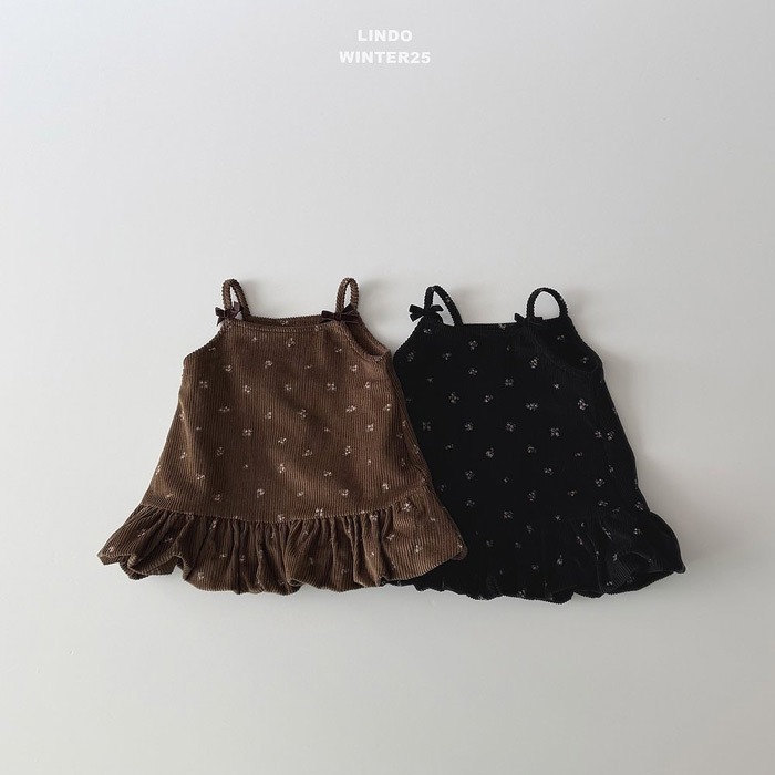 25冬 正韓 lindo 小碎花 燈芯絨 細肩 洋裝 兩色-細節圖4