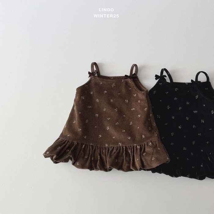 25冬 正韓 lindo 小碎花 燈芯絨 細肩 洋裝 兩色-細節圖5