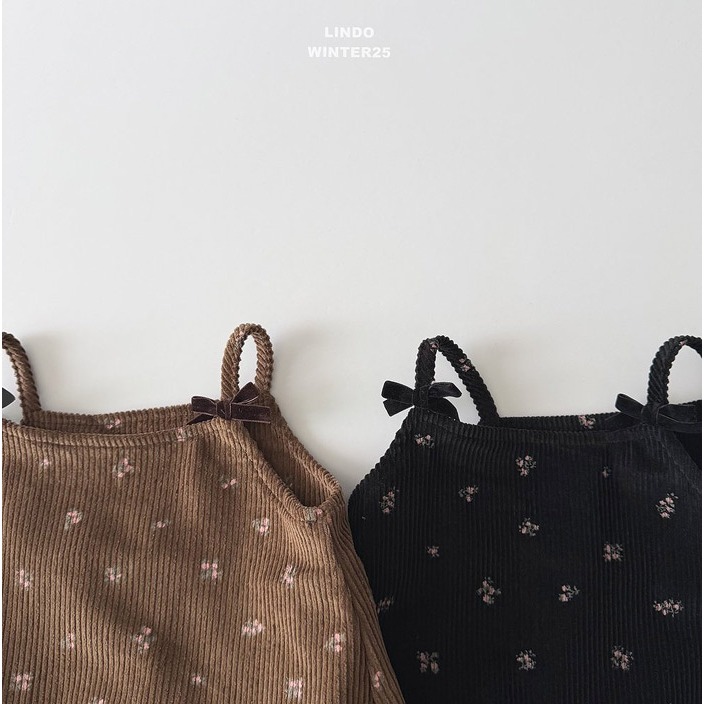 25冬 正韓 lindo 小碎花 燈芯絨 細肩 洋裝 兩色-細節圖6