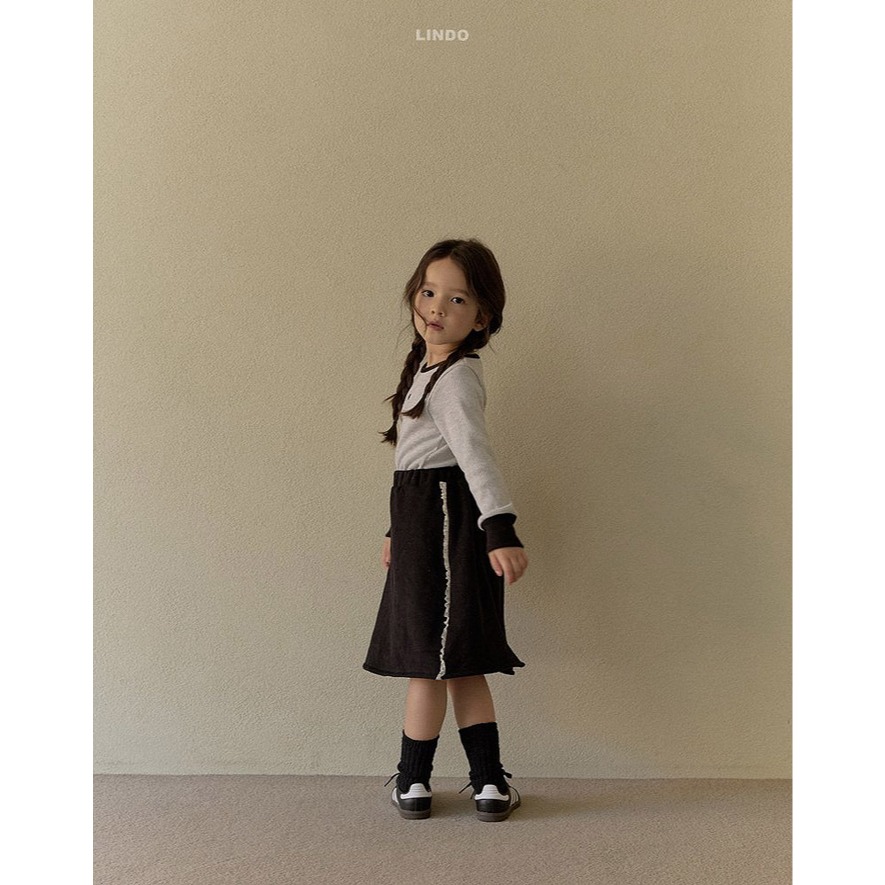25冬 正韓 lindo 簡約 滾邊 及膝 棉裙 三色-細節圖2