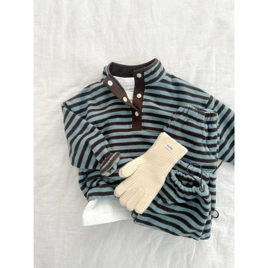 25冬 正韓 digreen 微絨感 條紋配色 立領上衣（兩色）-細節圖3