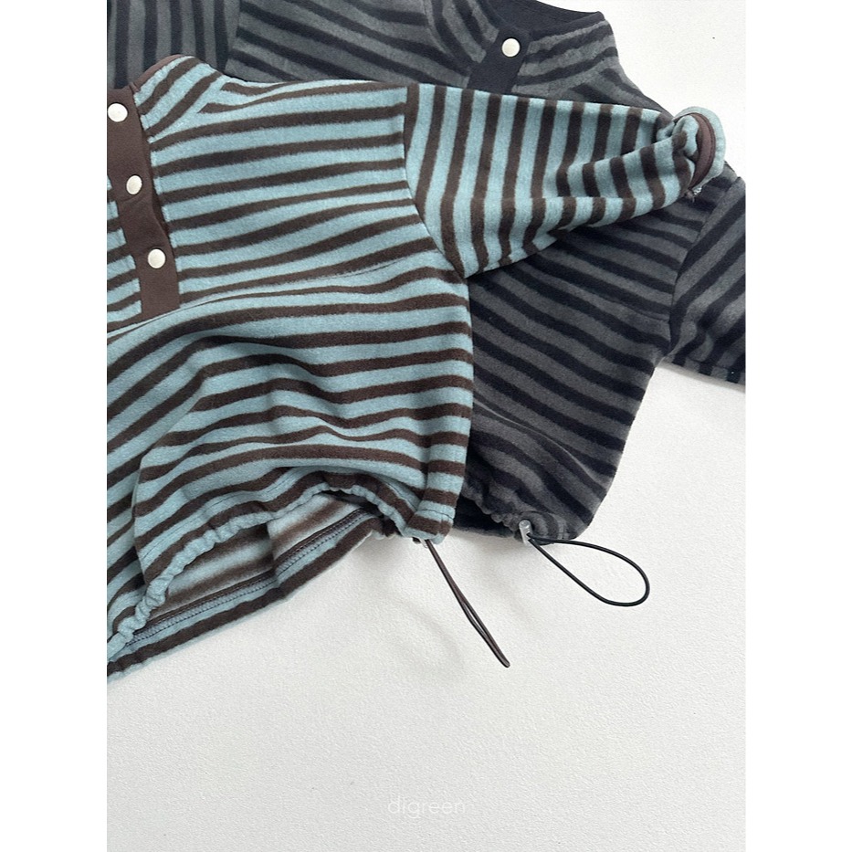 25冬 正韓 digreen 微絨感 條紋配色 立領上衣（兩色）-細節圖4