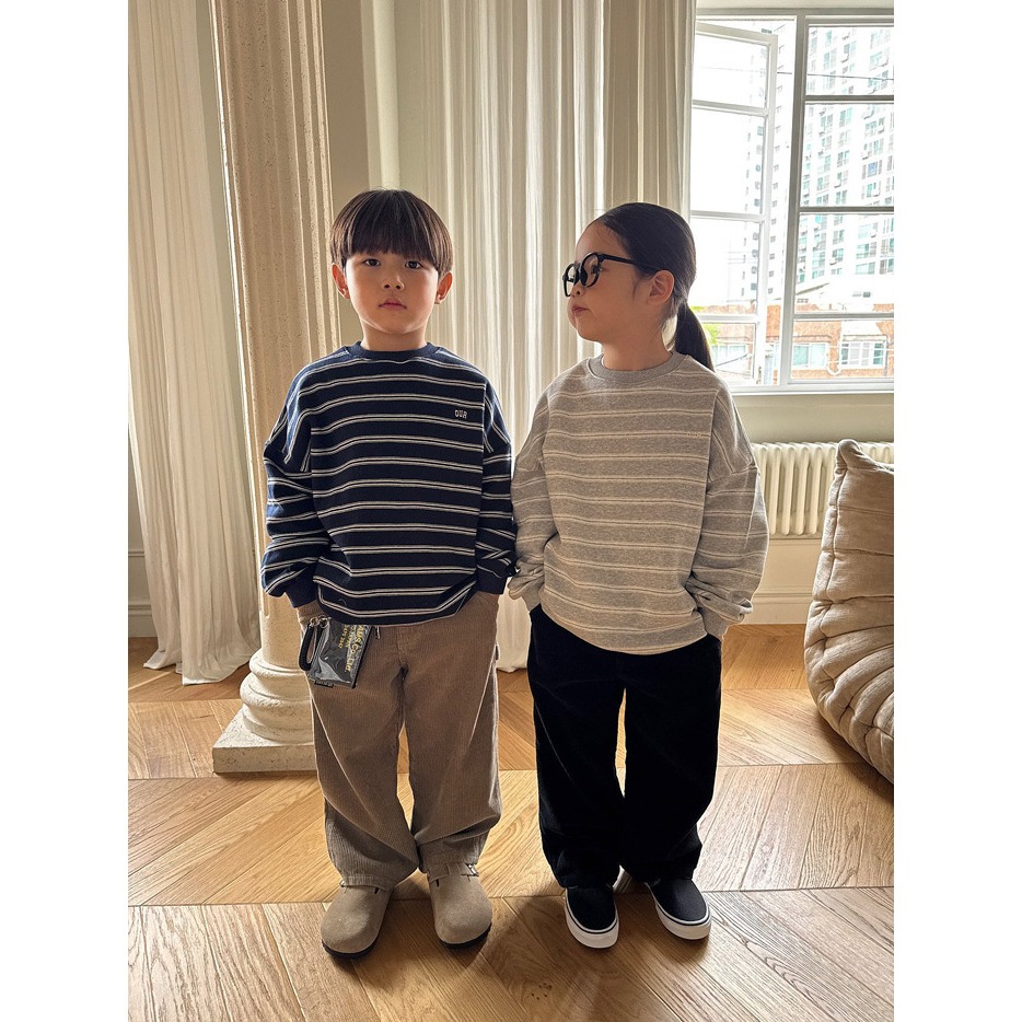 25冬 正韓 our 刷毛 條紋 大學Ｔ（三色）自留棕-細節圖2