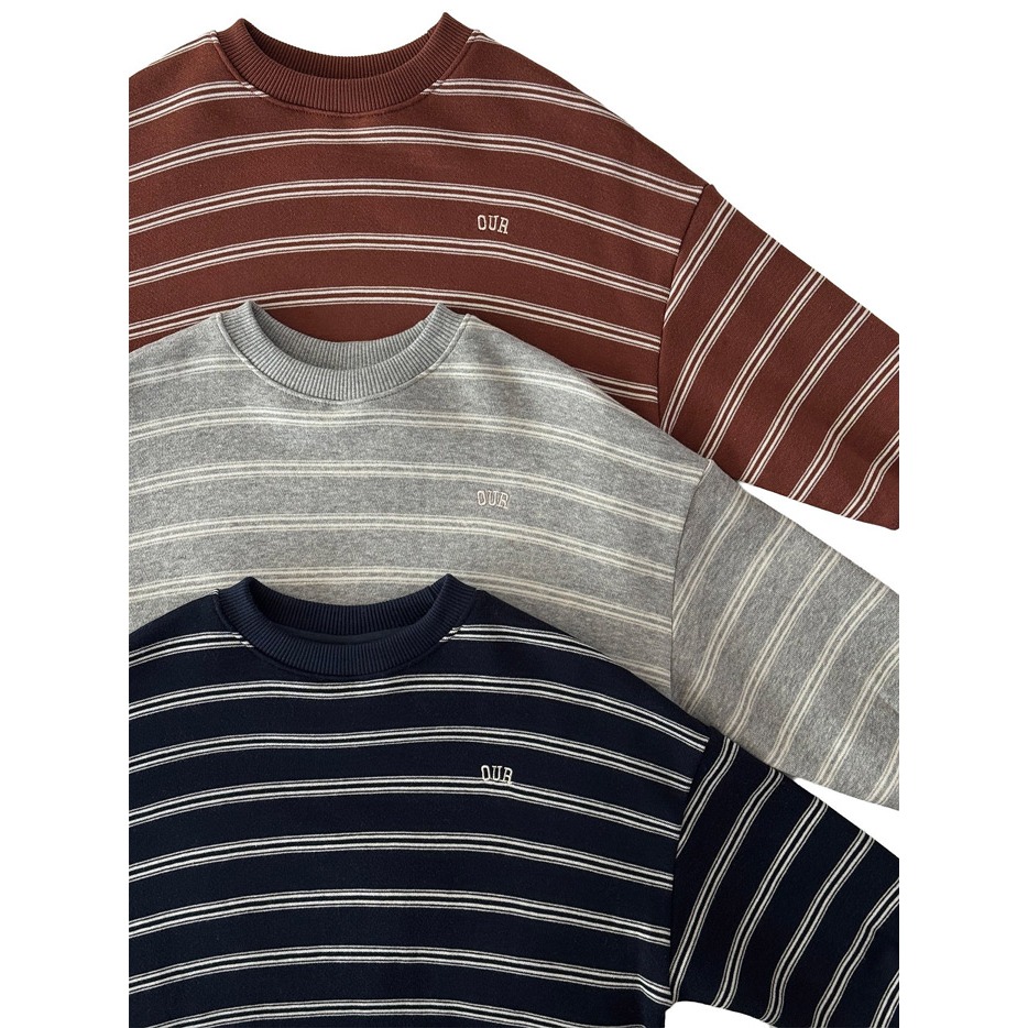 25冬 正韓 our 刷毛 條紋 大學Ｔ（三色）自留棕-細節圖4