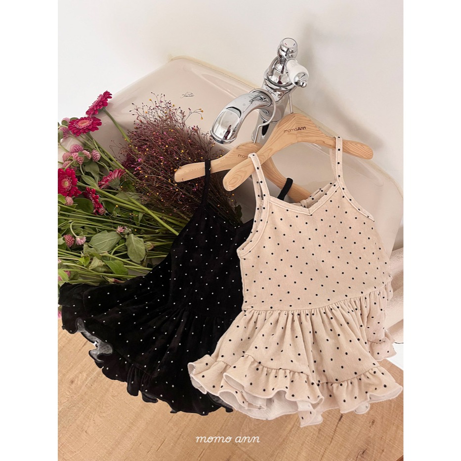 25冬 正韓 momoann 點點絨 後綁帶 小裙擺背心（兩色）-細節圖8