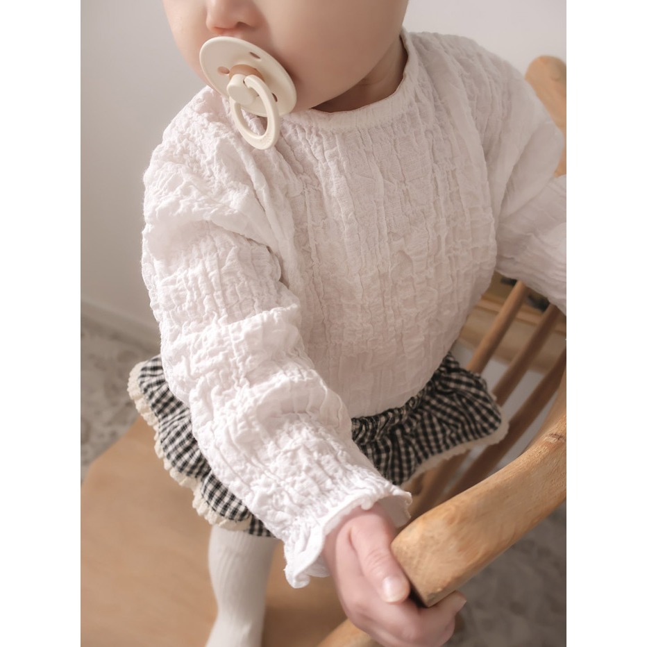 26春 正韓 mimimarket 泡泡紗 皺摺縮口上衣（兩色）-細節圖5