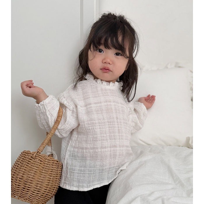 26春 正韓 mimimarket 宮廷小立領 壓紋上衣（兩色）-細節圖2