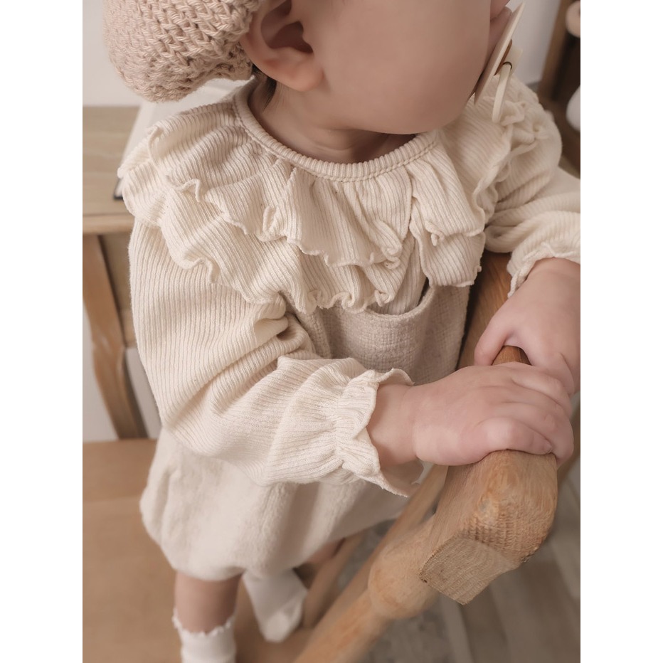 26春 正韓 mimimarket  棉花糖 柔軟 羅紋波浪領 上衣（兩色）-細節圖5