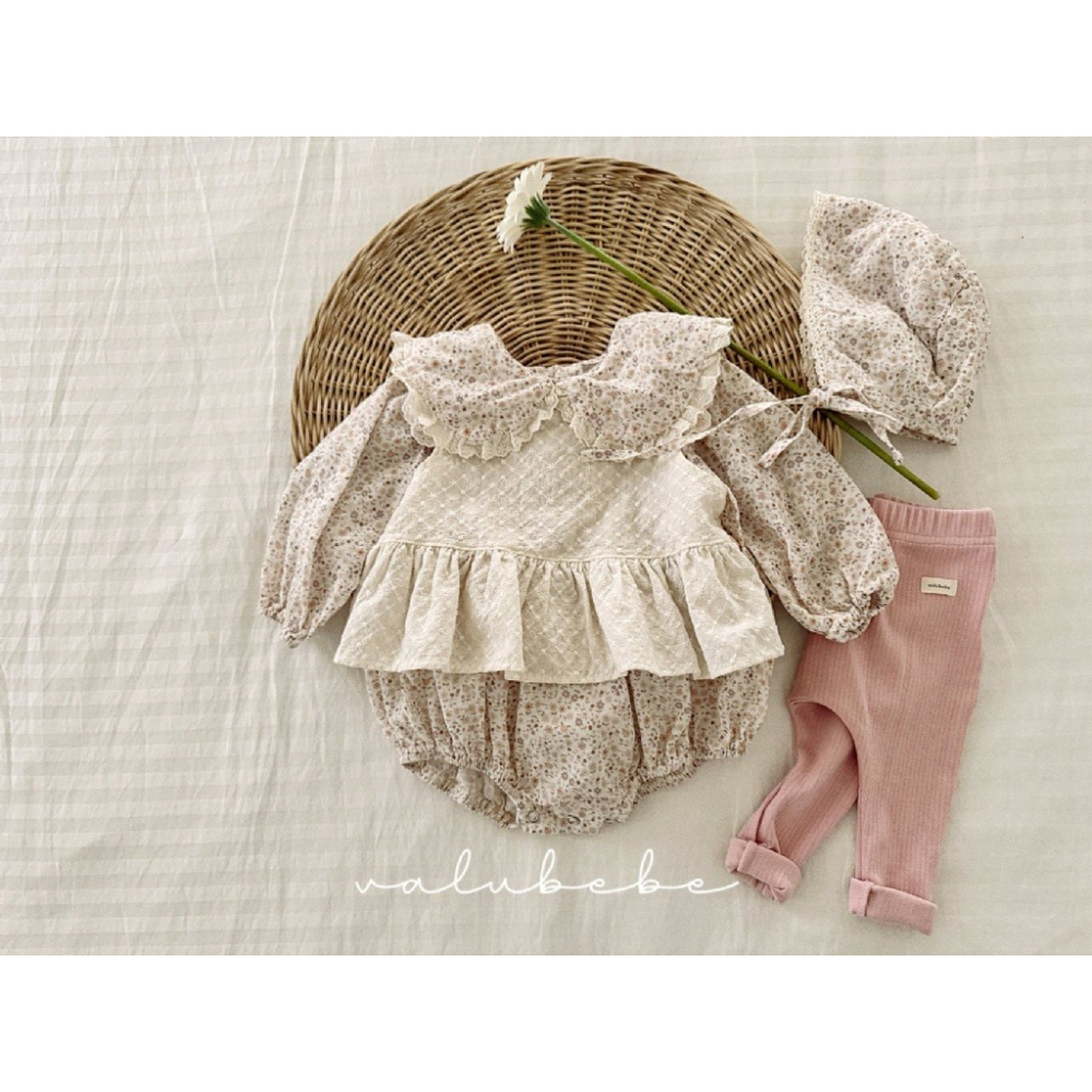 26春 正韓 valubebe 小碎花翻領 包屁衣（兩色）-細節圖2