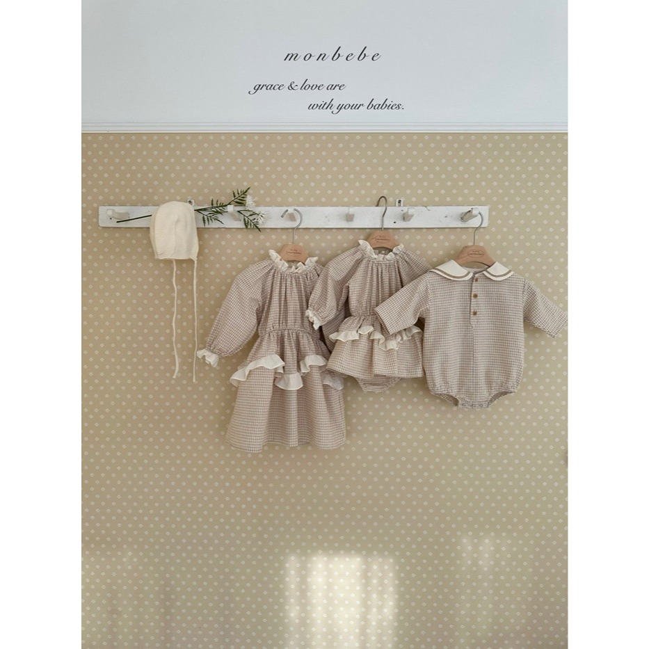 26春 正韓 monbebe 法式復古細格紋系列 包屁衣（兩色）-細節圖3