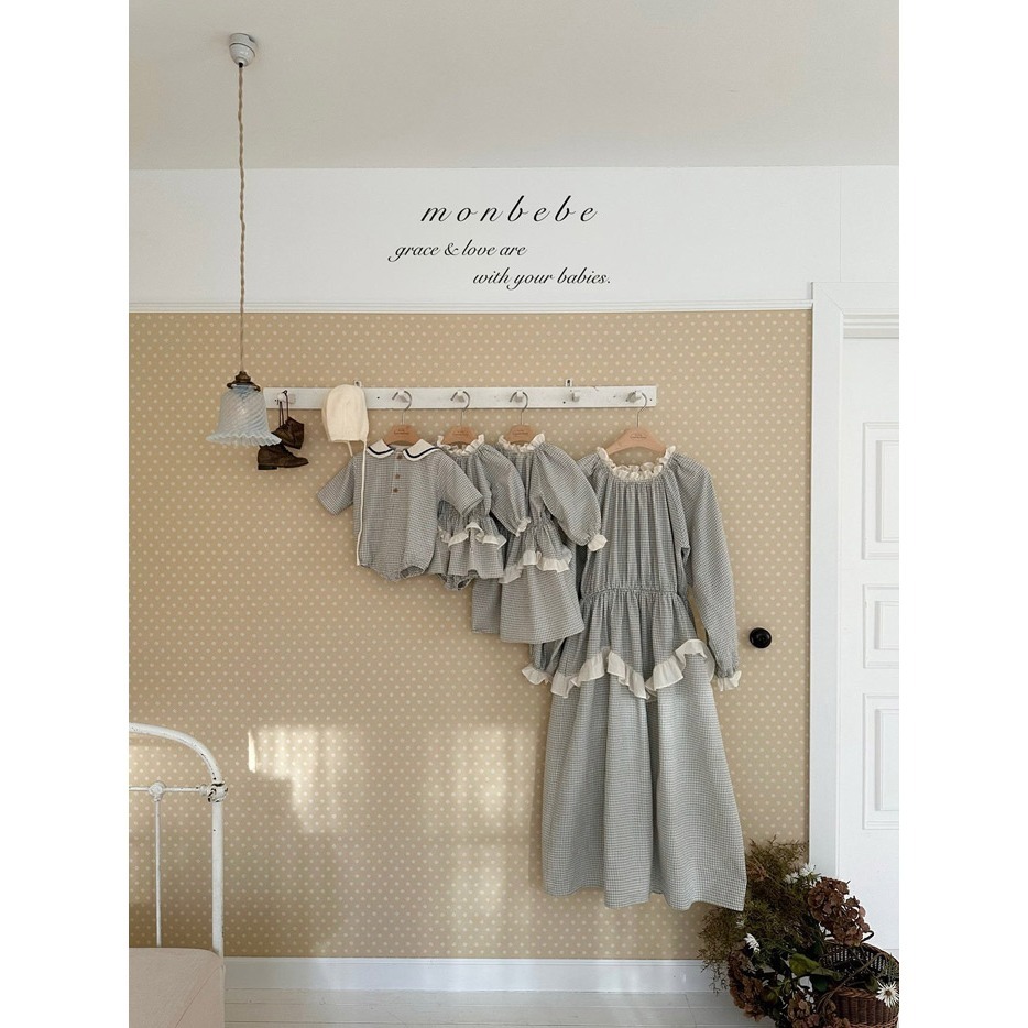 26春 正韓 monbebe 法式復古細格紋系列 包屁衣（兩色）-細節圖2