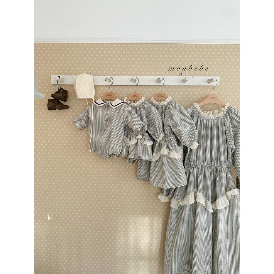 26春 正韓 monbebe 法式復古細格紋系列 寶寶款（兩色)-細節圖5