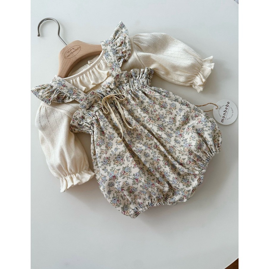 26春 正韓 monbebe Petite Meadow 小田園系列 碎花肩帶洋裝 包屁衣 寶寶款-細節圖3