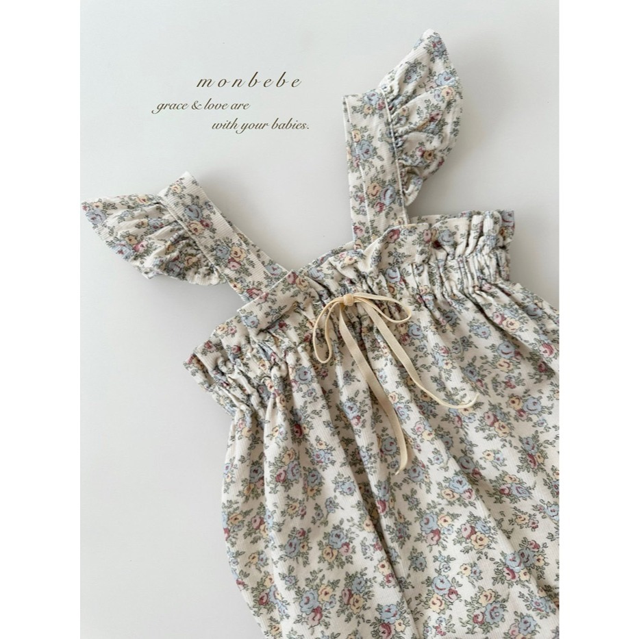 26春 正韓 monbebe Petite Meadow 小田園系列 碎花肩帶洋裝 包屁衣 寶寶款-細節圖4