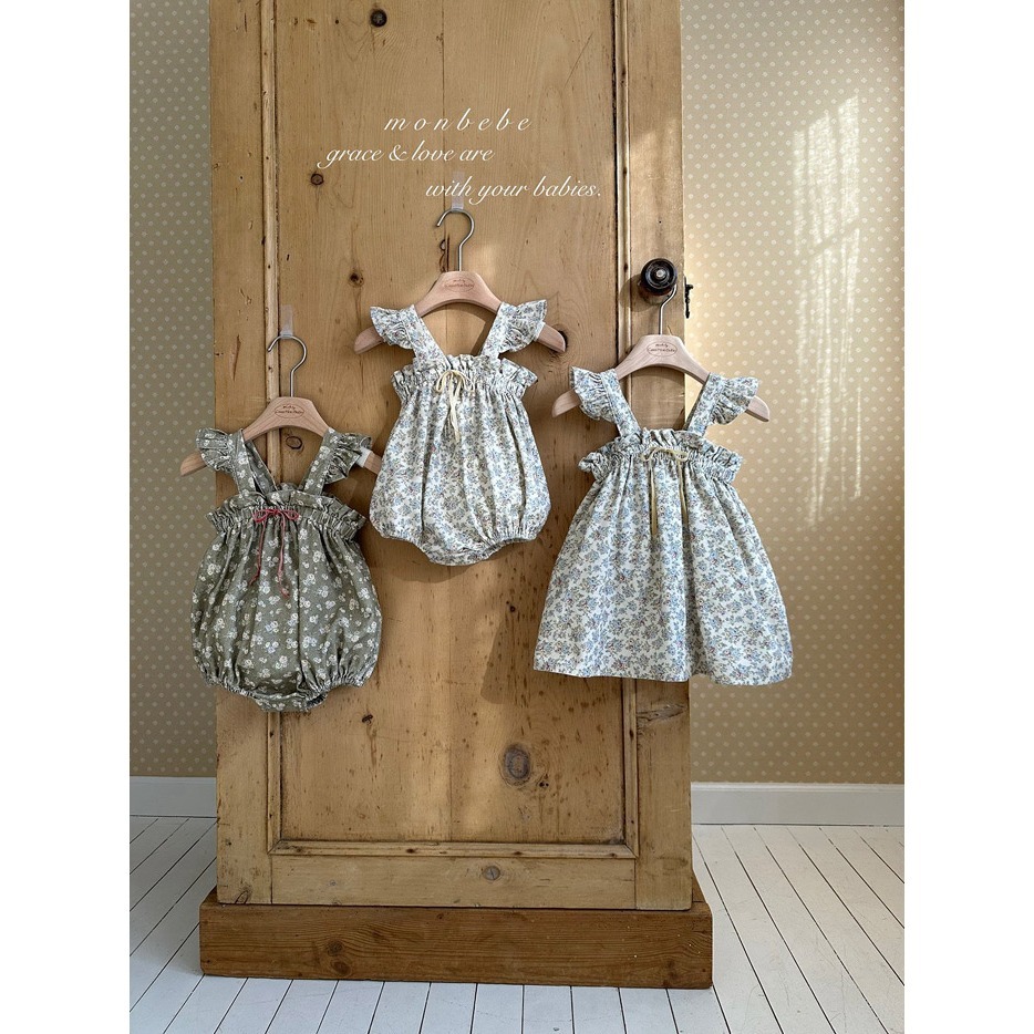 26春 正韓 monbebe Petite Meadow 小田園系列 碎花肩帶洋裝 包屁衣 寶寶款-細節圖6