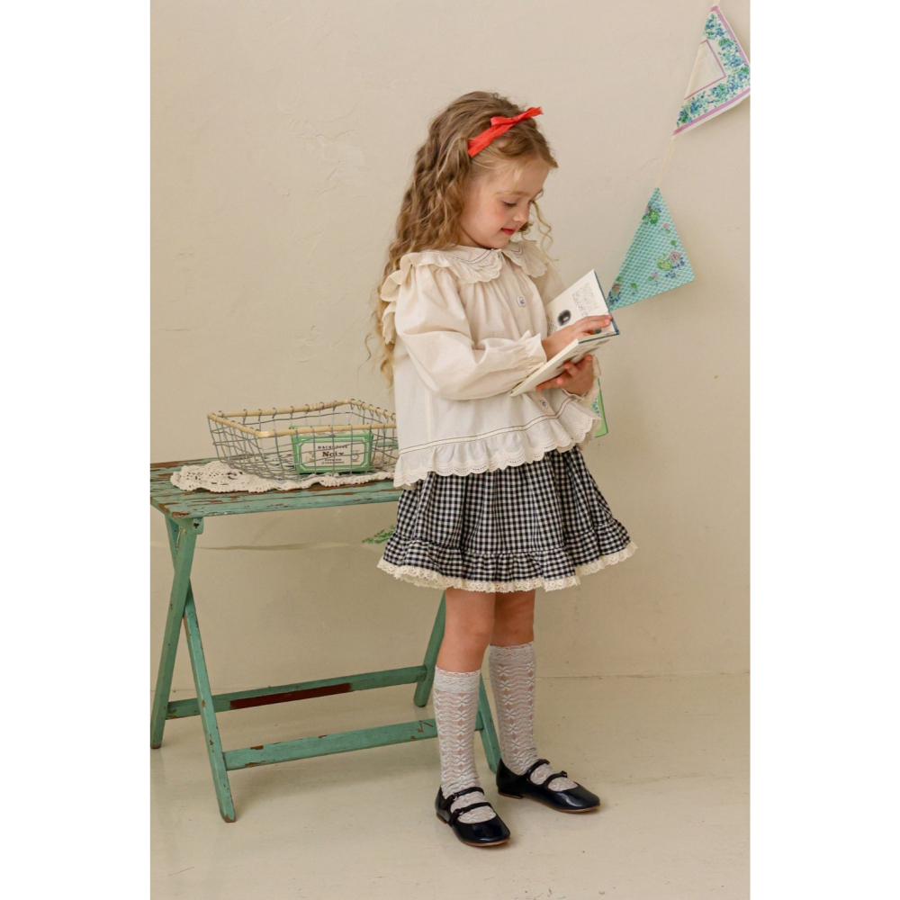 26春 正韓 FLO Field Days 田野日常系列 格紋荷葉短裙（80-135cm)-細節圖3