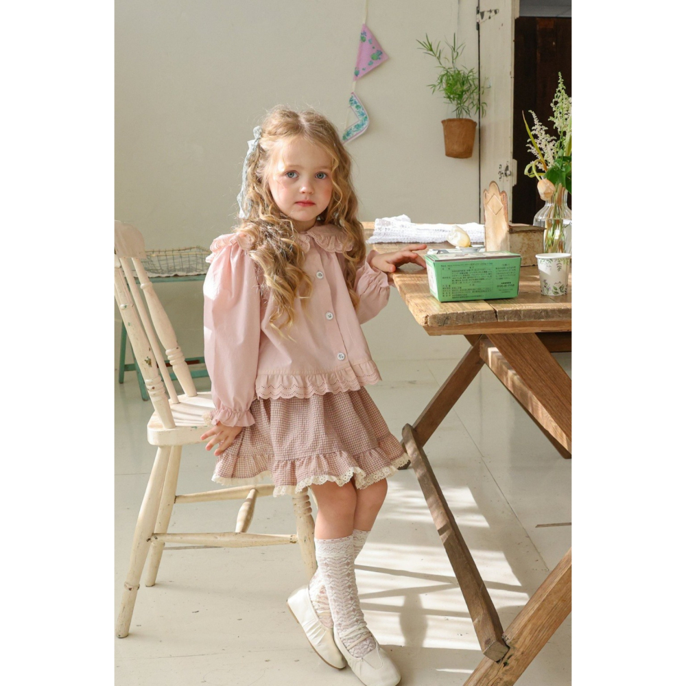 26春 正韓 FLO Field Days 田野日常系列 格紋荷葉短裙（80-135cm)-細節圖6