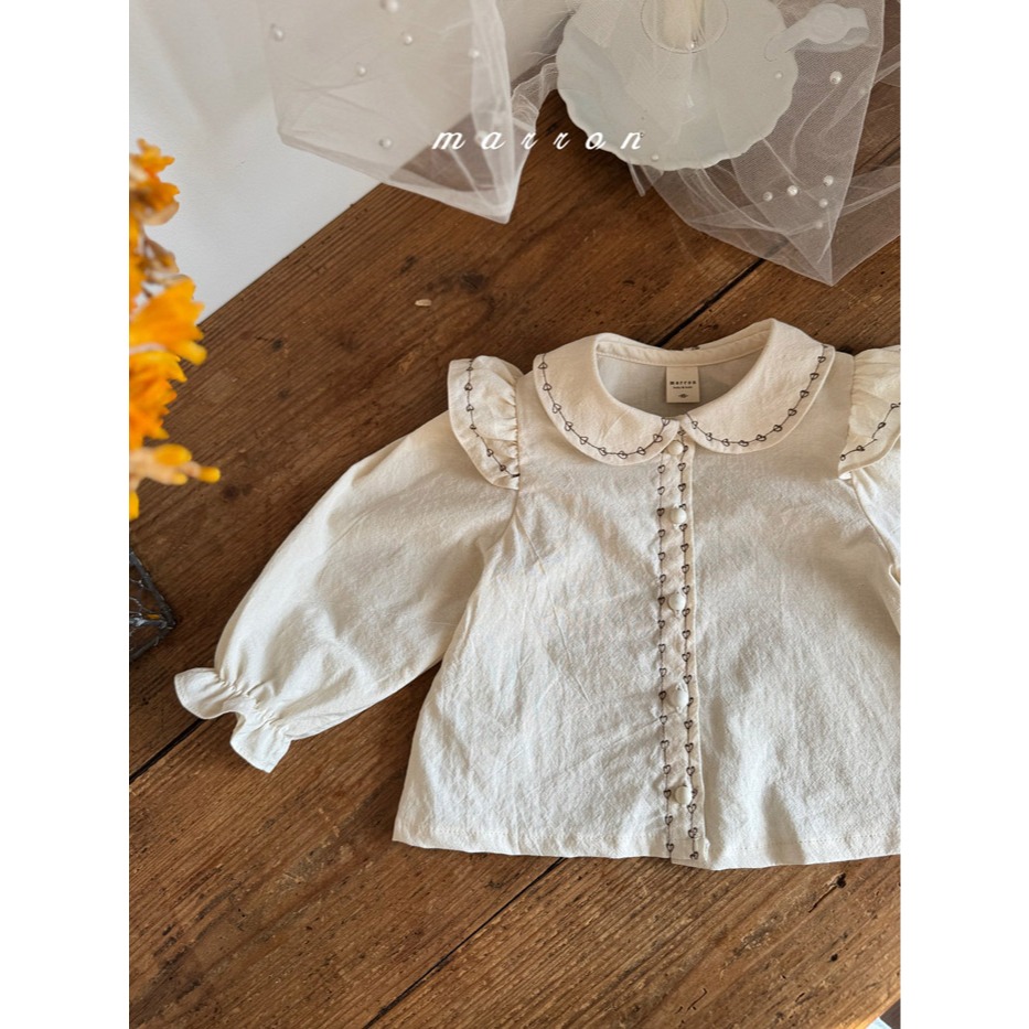 26春 正韓 Marron Petite Bloom｜復古刺繡上衣（75-110cm)-細節圖5